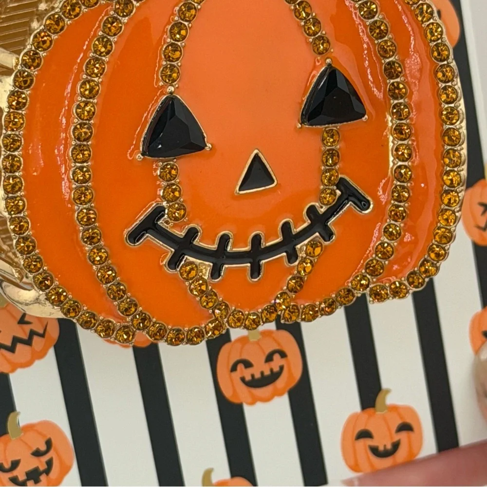 Piper K Halloween Pumpkin Claw Clip Gold Tone Rhinestones
